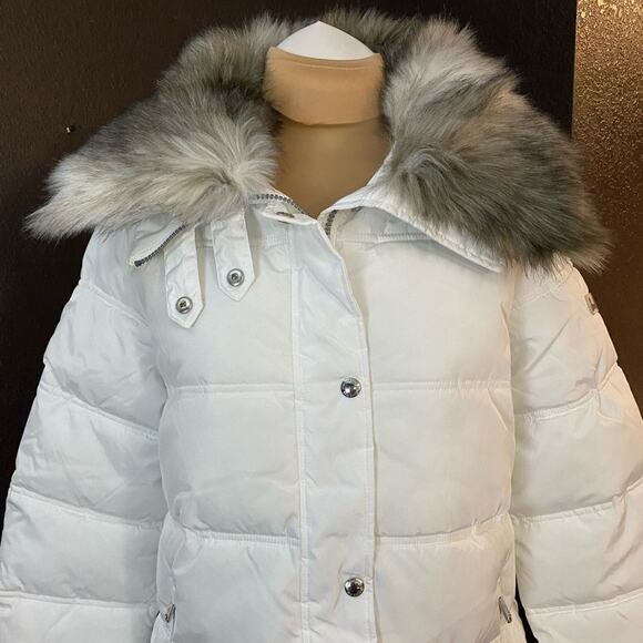 Sam EDELMAN Cream Water Repellent Puffer‎ Coat with zip off Faux Fur Collar - Picture 3 of 13